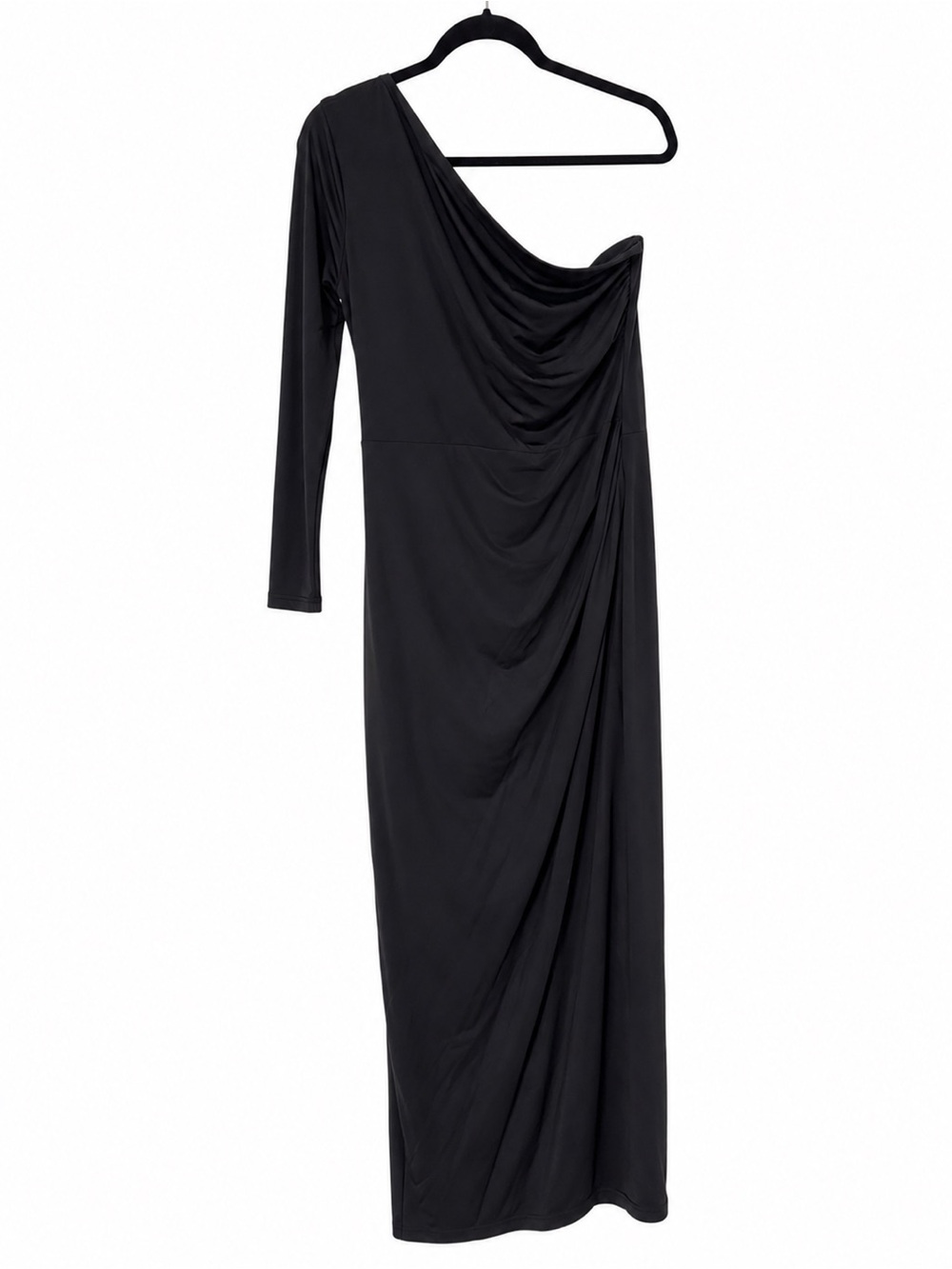 Black One-Shoulder Draped Evening Dress